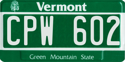 VT license plate CPW602