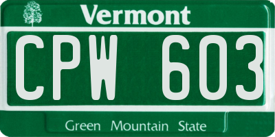 VT license plate CPW603