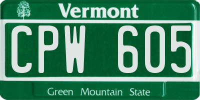 VT license plate CPW605