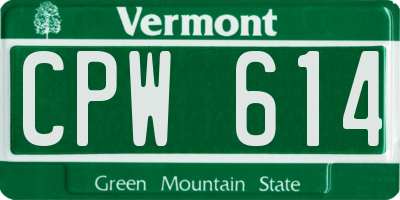 VT license plate CPW614