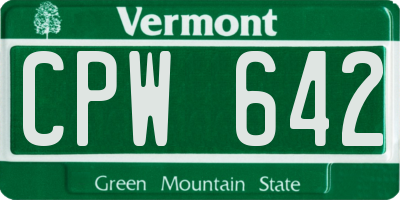 VT license plate CPW642