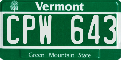 VT license plate CPW643
