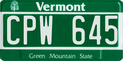 VT license plate CPW645