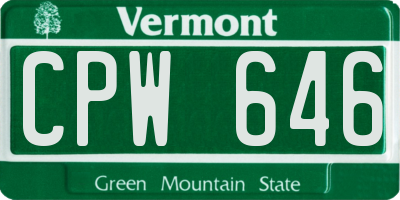 VT license plate CPW646