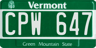 VT license plate CPW647