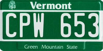 VT license plate CPW653