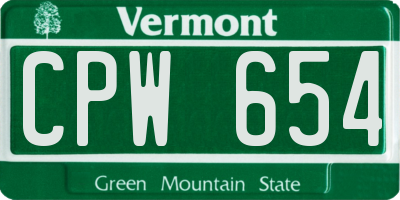 VT license plate CPW654