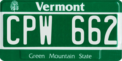 VT license plate CPW662