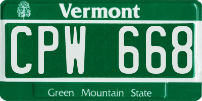 VT license plate CPW668