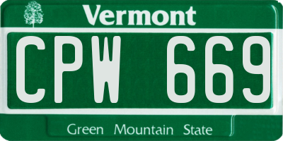 VT license plate CPW669