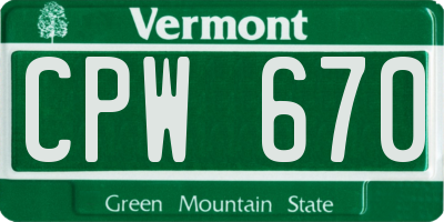 VT license plate CPW670