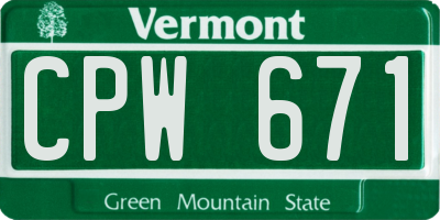 VT license plate CPW671