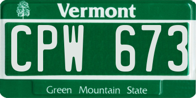 VT license plate CPW673