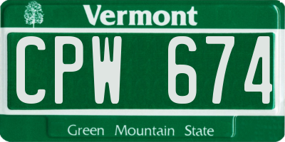 VT license plate CPW674