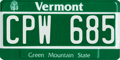 VT license plate CPW685