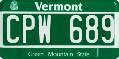 VT license plate CPW689