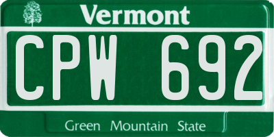VT license plate CPW692