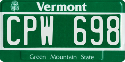 VT license plate CPW698