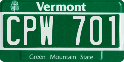 VT license plate CPW701