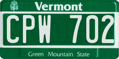 VT license plate CPW702