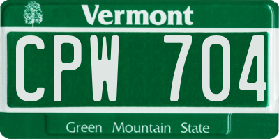 VT license plate CPW704
