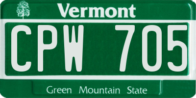 VT license plate CPW705
