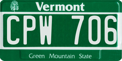 VT license plate CPW706