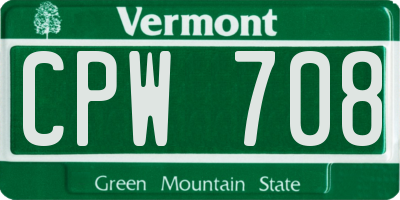 VT license plate CPW708