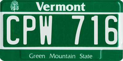 VT license plate CPW716