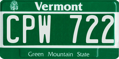 VT license plate CPW722