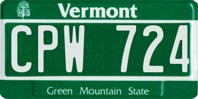 VT license plate CPW724