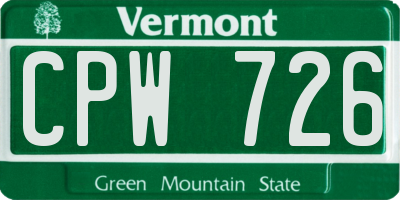 VT license plate CPW726