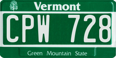 VT license plate CPW728