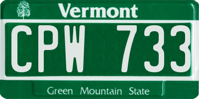 VT license plate CPW733