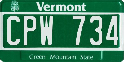 VT license plate CPW734