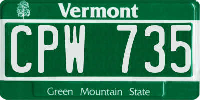 VT license plate CPW735