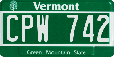 VT license plate CPW742