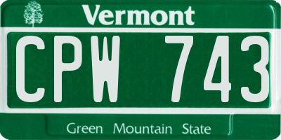VT license plate CPW743