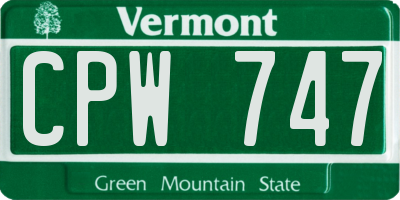 VT license plate CPW747