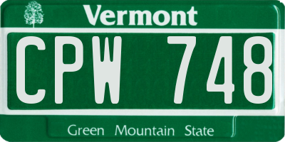 VT license plate CPW748