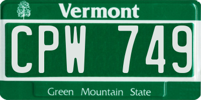 VT license plate CPW749