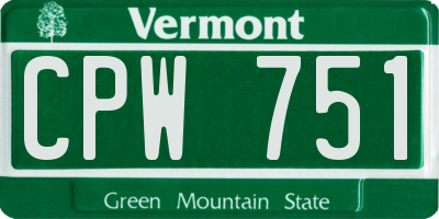 VT license plate CPW751