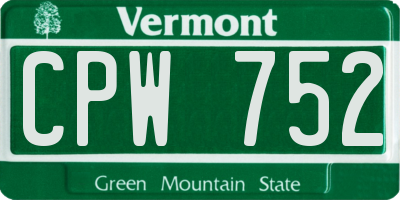 VT license plate CPW752