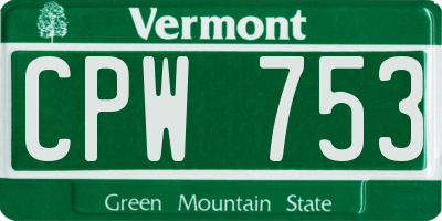 VT license plate CPW753