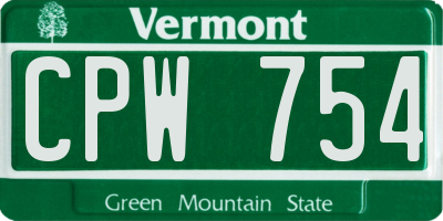 VT license plate CPW754