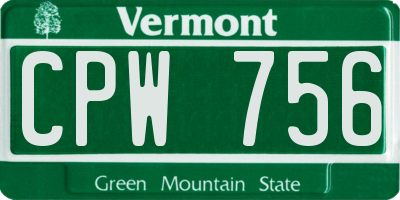 VT license plate CPW756