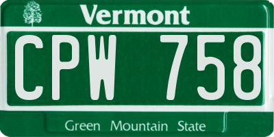 VT license plate CPW758