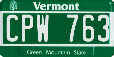 VT license plate CPW763