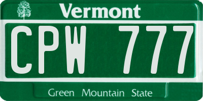 VT license plate CPW777