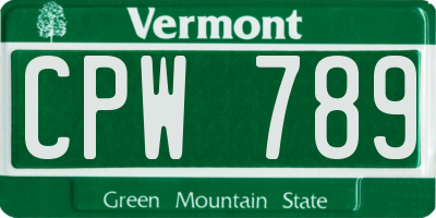 VT license plate CPW789